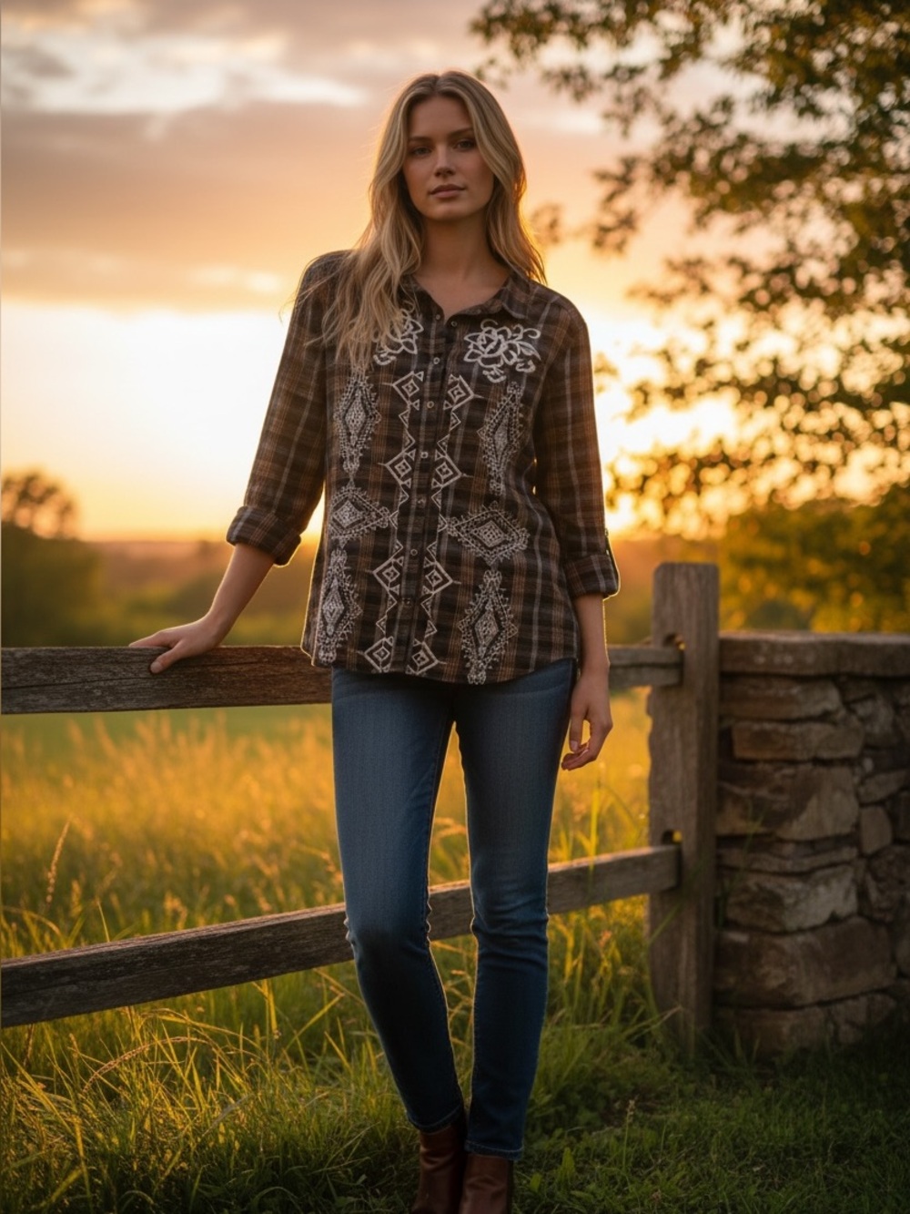 CALE Plaid Shirt with Black and Brown Accents